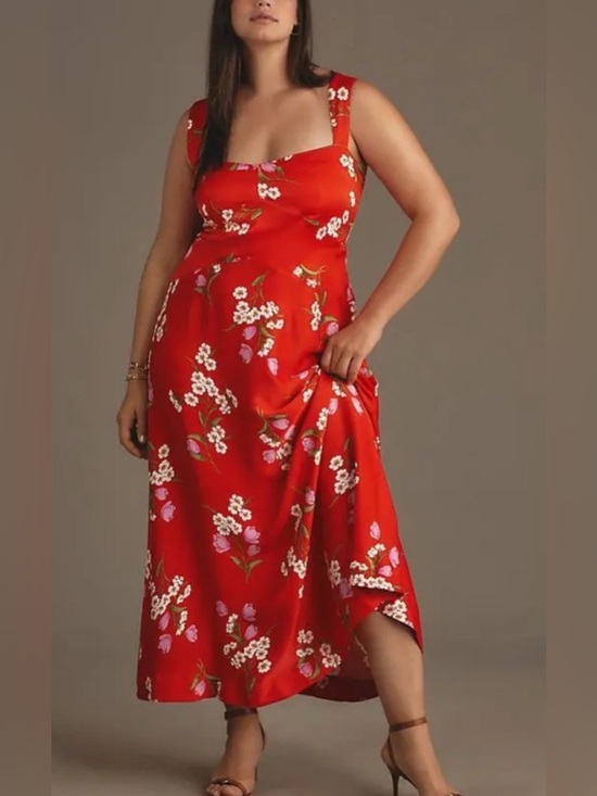 Maeve Dresses & Skirts - Anthropologie Maeve The Jocelyn Sleeveless Slip Midi Dress Sz XL Red Floral